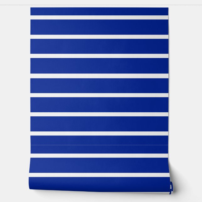 Blauw en wit strepenontwerp behang (Afrollen)