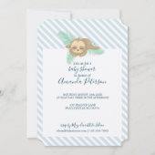 Blauw en wit Stripe Baby Baby shower Kaart (Voorkant)