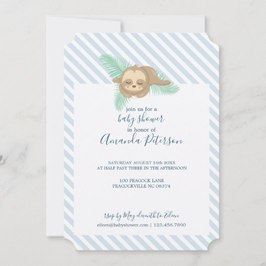 Blauw en wit Stripe Baby Baby shower Kaart (Voorkant)