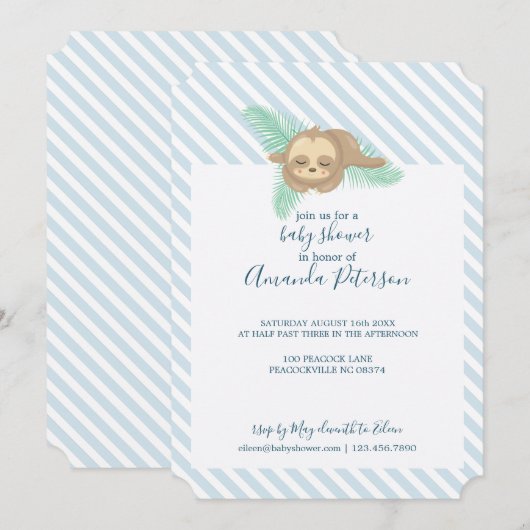 Blauw en wit Stripe Baby Baby shower Kaart (Voorkant / Achterkant)