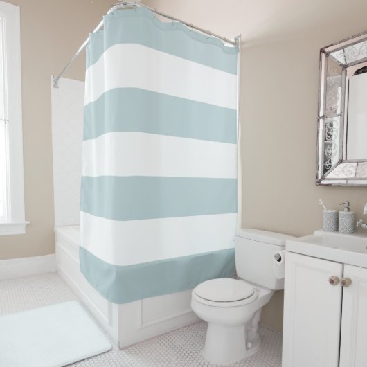 Blauw en Wit Stripe Custom Kleur Douchegordijn (In situ)
