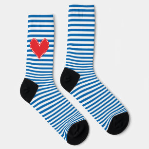 Blauw en wit Stripe Red Heart Sokken