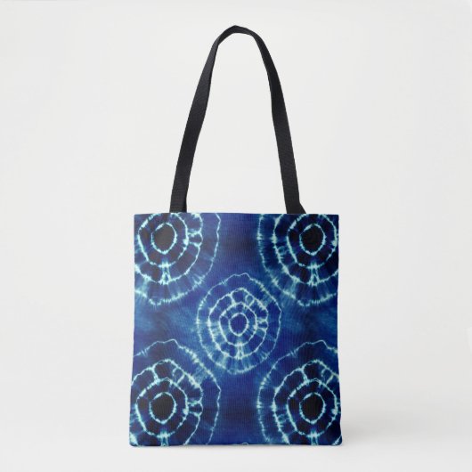 Blauw en wit stropdas kleurstof cirkel patroon tote bag (Voorkant)