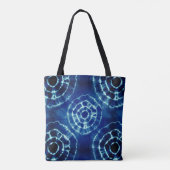 Blauw en wit stropdas kleurstof cirkel patroon tote bag (Achterkant)