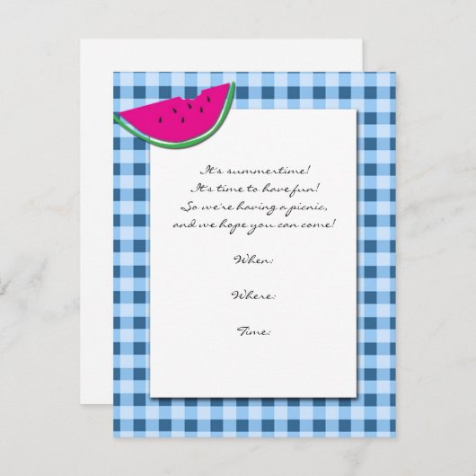 Blauw en wit tafelkleed en watermeloen kaart (Voorkant / Achterkant)