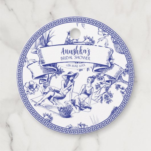 Blauw en Wit Tafellinnen Bedankjes Labels (Voorkant)