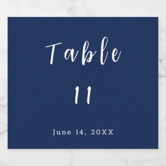 Blauw en Wit Tafelnummer Bruiloft Sparkling Wijnetiket (Enkel label)