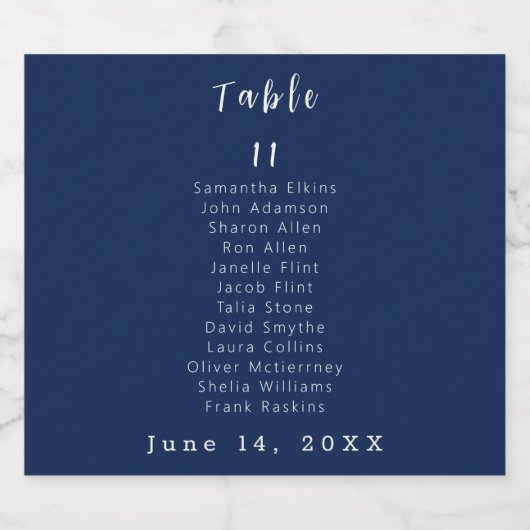 Blauw en Wit Tafelnummer Bruiloft Sparkling Wijnetiket (Enkel label)