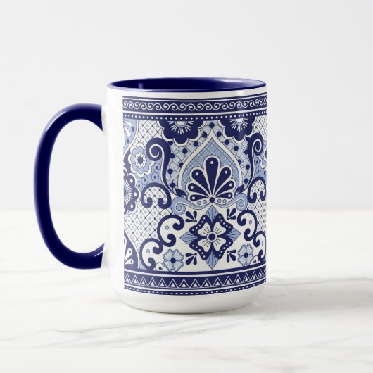 Blauw en wit Talavera Mexican Folk Art Mok (Links)