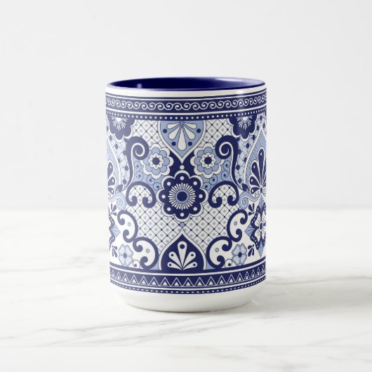 Blauw en wit Talavera Mexican Folk Art Mok (Midden)