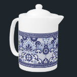 Blauw en wit Talavera Mexican Folk Art Mok Pape Theepot<br><div class="desc">Dit teapotmodel is voorzien van een traditioneel blauw en wit Mexicaans alavera stijlpatroon van de tegel.</div>