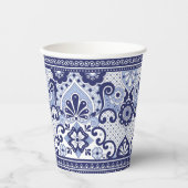 Blauw en wit Talavera Mexican Folk Art Mok Papieren Bekers (Voorkant)