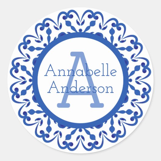 Blauw en Wit Talavera Personaliseerbare Sticker (Voorkant)