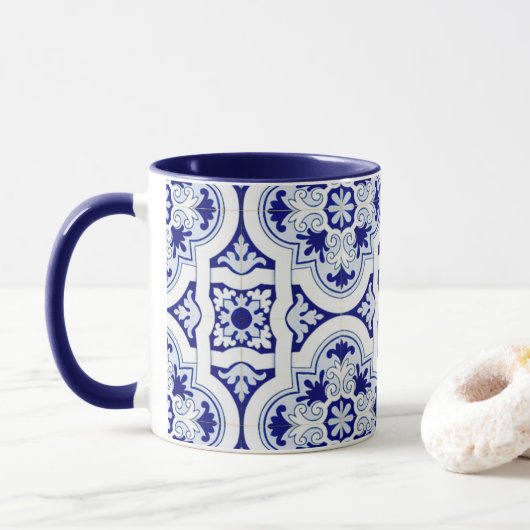 Blauw en wit Talavera Tegel Kijk Mok (Met donut)