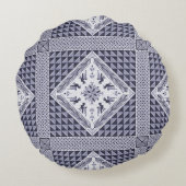  blauw en wit Tatreez-patroon Rond Kussen (Achterkant)