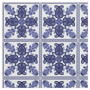 Blauw en wit tegelpatroon stof
