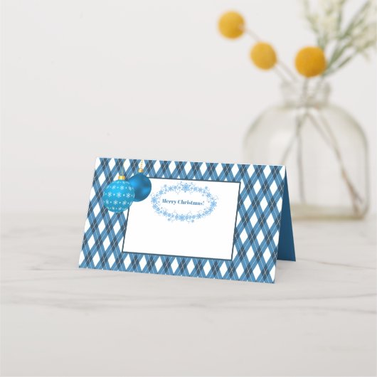 Blauw en wit thema Vrolijk kerstfeest Plaatskaartje (Voorkant)