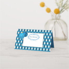 Blauw en wit thema Vrolijk kerstfeest Plaatskaartje