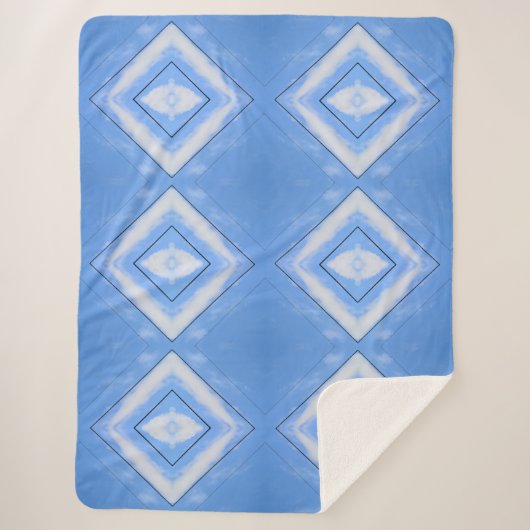 Blauw en Wit Tie Dye Diamonds Boho Chic Sherpa Deken (Voorkant)