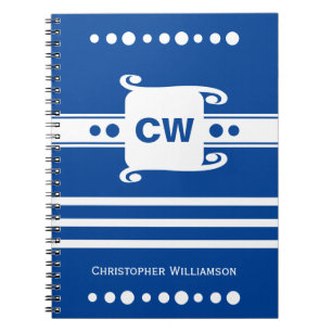 Blauw en wit toevoegen initialen met streepjescode notitieboek