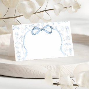 Blauw en wit toile baby shower plaatskaartje