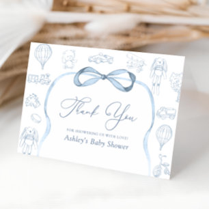 Blauw en wit toile babyshower bedankkaart