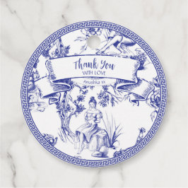 Blauw en Wit Toile Bedankjes Labels