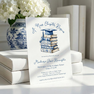 Blauw en Wit Toile Boeken Nieuw Hoofdstuk Afstuder Kaart