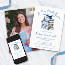 Blauw en wit Toile Books Nieuw Chapter Afstuderen