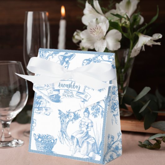 Blauw en wit Toile de Jouy bruidsdouche Bedankdoosjes