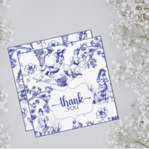 Blauw en wit Toile de Jouy Bruidsdouche Bedankkaart
