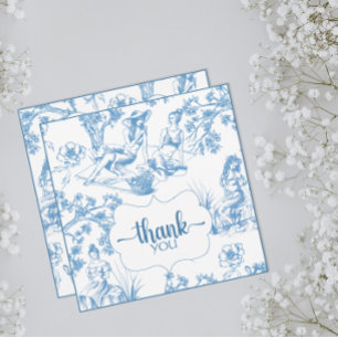 Blauw en wit toile de Jouy bruidsdouche Bedankkaart