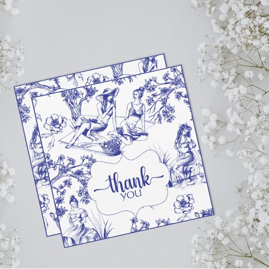 Blauw en wit Toile de Jouy Bruidsdouche Bedankkaart