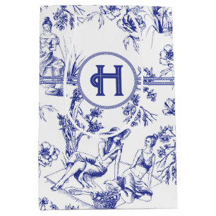 Blauw en wit Toile de Jouy Bruidsdouche Medium Cadeauzakje