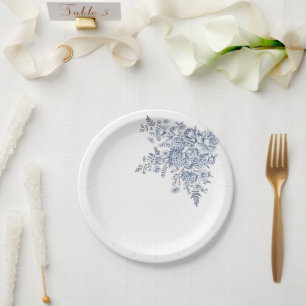 Blauw en wit Toile De Jouy Cocktail Papieren Bordje