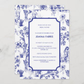 Blauw en wit Toile de Jouy uitnodiging (Voorkant / Achterkant)