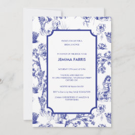 Blauw en wit Toile de Jouy uitnodiging