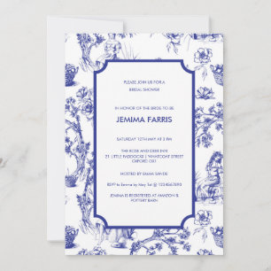 Blauw en wit Toile de Jouy uitnodiging