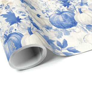 Blauw en Wit Toile Halloween Cadeaupapier
