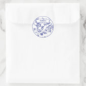 Blauw en Wit Toile Ronde Sticker (Tas)