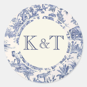 Blauw en wit toile ronde sticker
