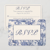 Blauw en wit toile RSVP kaartje (Voorkant / Achterkant)