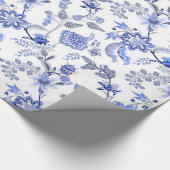 Blauw en wit traditioneel Chintz-patroon Cadeaupapier (Hoek)