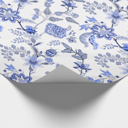 Blauw en wit traditioneel Chintz-patroon Cadeaupapier (Hoek)