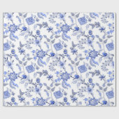 Blauw en wit traditioneel Chintz-patroon Cadeaupapier (Vlak)