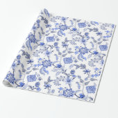 Blauw en wit traditioneel Chintz-patroon Cadeaupapier (Uitgerold)