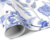 Blauw en wit traditioneel Chintz-patroon Cadeaupapier (Rol Hoek)