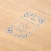 Blauw en wit traditioneel decoratief frame acryl uitnodigingen (Laagn)