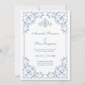 Blauw en wit traditioneel decoratief frame kaart (Voorkant)