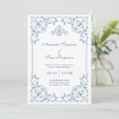 Blauw en wit traditioneel decoratief frame kaart (Staand voorkant)